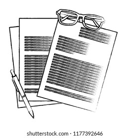 Documents and glasses with pen sketch
