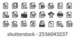 Documents glyph solid icons collection. Containing file, paper, archive, legal . Minimal icon and symbol series vector illustration