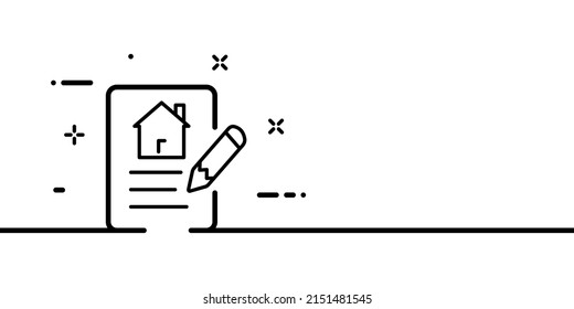 Documents for the house line icon. Sale, purchase, re-registration of the house. The property concept. One line style. Vector line icon for Business and Advertising.