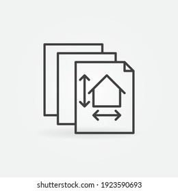 Documents with House Project linear vector concept icon or logo element