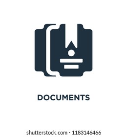 Documents icon. Black filled vector illustration. Documents symbol on white background. Can be used in web and mobile.