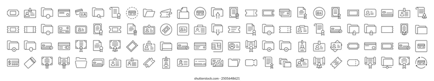 Documents Icon Bundle. Contains Icons of Documents, Cards, Awards, Folders, Badges that Can Be Used for Design of Cards, Posts, Apps, Web Sites