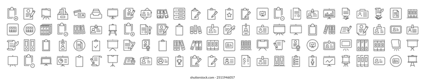 Pacote de Ícones de Documentos. Contém Ícones de Quadro de Apresentação, Área de Transferência, Contrato que Pode Ser Usado para Design de Cartões, Postagens, Aplicativos, Sites