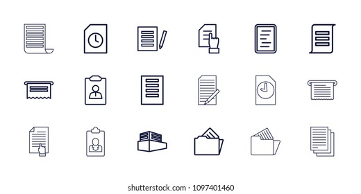 Documents icon. collection of 18 documents outline icons such as pointing on document, document, resume. editable documents icons for web and mobile.