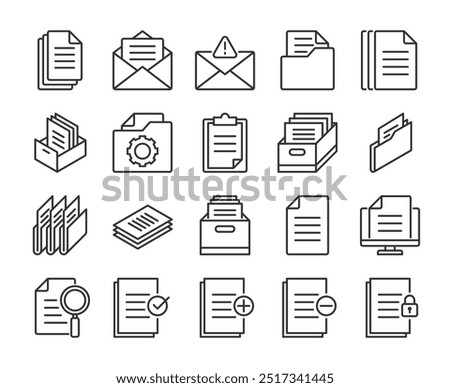 Documents icon. Document management line icons set. Editable Stroke.