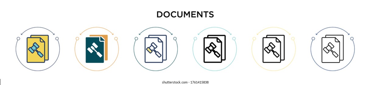 Documents icon in filled, thin line, outline and stroke style. Vector illustration of two colored and black documents vector icons designs can be used for mobile, ui, web