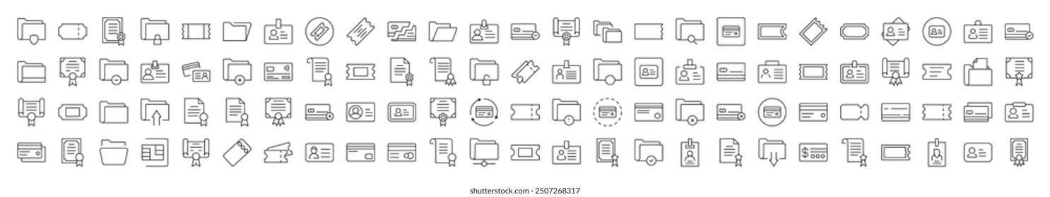 Documents Icon Pack. Contains Icons of Documents, Cards, Awards, Folders, Badges that Can Be Used for Design of Cards, Posts, Apps, Web Sites
