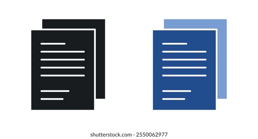 Documents icon set in black and colored version