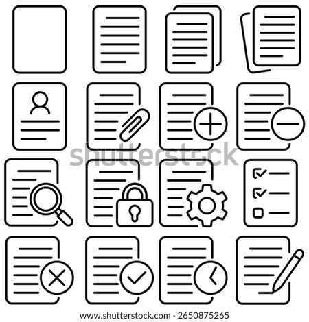 Documents Icon Set Outline Style