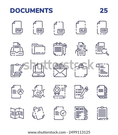 Documents Icon Set - Print, PDC, DOC, TXT, XLS, CSV and more symbols