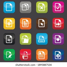 Documents icon set for web sites and user interface. Colored buttons on a dark background