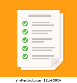 Documents icon. Stack of paper sheets. Confirmed or approved document. Flat illustration isolated on color background.