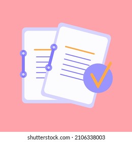 Documents icon. A stack of paper sheets in a folder. A confirmed or approved document. Business icon.