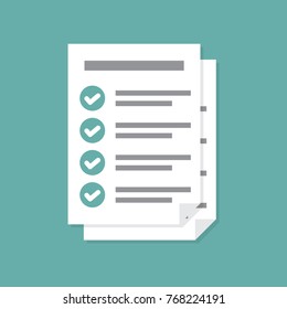 Documents icon. Stack of paper sheets. Confirmed or approved document. Flat illustration isolated on color background.