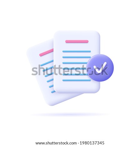 Documents icon. Stack of paper sheets. Confirmed or approved document. Business icon. 3d vector illustration.