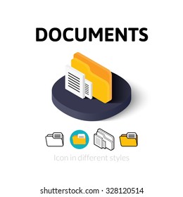 Documents icon, vector symbol in flat, outline and isometric style