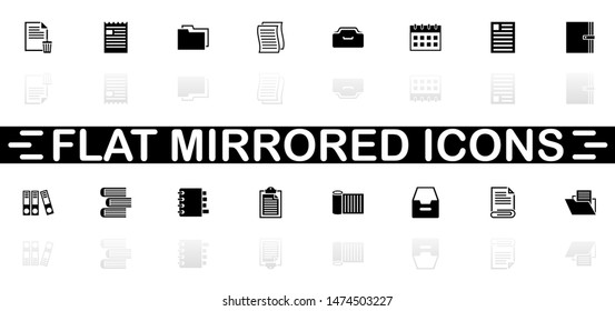 Documents icons - Black symbol on white background. Simple illustration. Flat Vector Icon. Mirror Reflection Shadow. Can be used in logo, web, mobile and UI UX project.