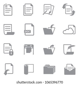 Documents Icons. Gray Flat Design. Vector Illustration. 