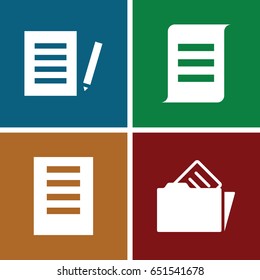 Documents icons set. set of 4 documents filled icons such as document in folder