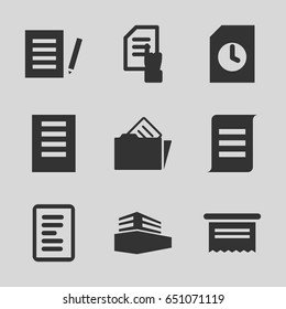 Documents icons set. set of 9 documents filled icons such as pointing on document, documents box, document in folder