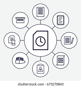 Documents icons set. set of 9 documents outline 