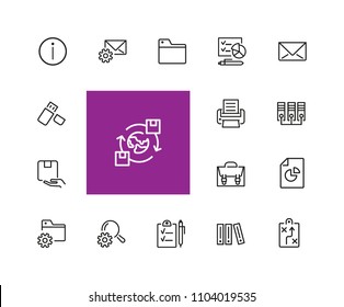 Documents icons. Set of  line icons. Information sign, folder, usb flash drive. Data storage concept. Vector illustration can be used for topics like web pictograms, information organization