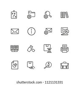 Documents icons. Set of  line icons. Information sign, folder, usb flash drive. Data storage concept. Vector illustration can be used for topics like web pictograms, information organization
