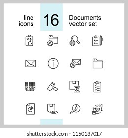 Documents icons. Set of  line icons. Information sign, folder, usb flash drive. Data storage concept. Vector illustration can be used for topics like web pictograms, information organization