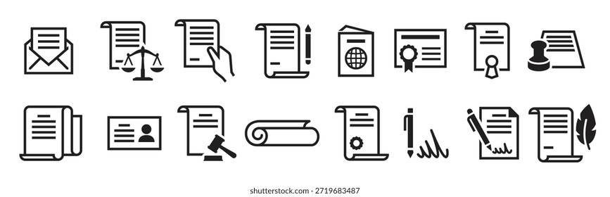 Iconos de documentos Establecer iconos de vector de contorno de línea