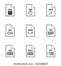 Documents icons set. Outline illustration of 9 documents vector icons for web