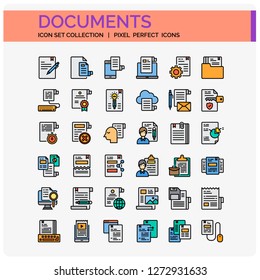 Documents Icons Set. UI Pixel Perfect Well-crafted Vector Thin Line Icons. The illustrations are a vector.