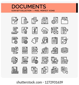 Documents Icons Set. UI Pixel Perfect Well-crafted Vector Thin Line Icons. The illustrations are a vector.