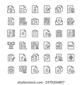 Documents icons set. Vector line icons. Black outline stroke symbols