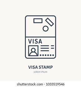 Documents identity vector flat line icon. Visa stamp, passport sign.