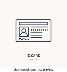 Documents, identity vector flat line icon. ID card, drivers license sign.