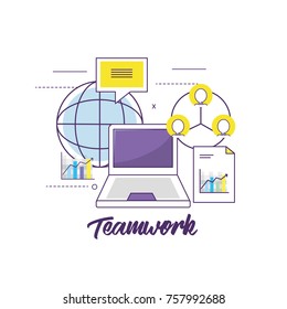documents information with statistics diagram and chat bubble