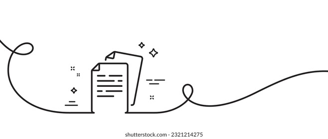 Icono de línea de documentos. Una línea continua con curl. Signo de página de archivo de documento. Símbolo de nota de Office. Documenta una cinta de esquema única. Patrón de curva de bucle. Vector