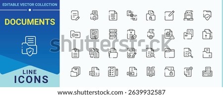 Documents line icon set. Contains such icons as document, form, page, doc, note and more. Files related icon set. Minimal thin line web icons set. Pixel perfect. Editable vector.