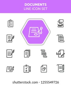 Documents line icon set. Set of line icons on white background. Office concept. Contract, report, clipboard. Vector illustration can be used for topics like office job, meeting, postal
