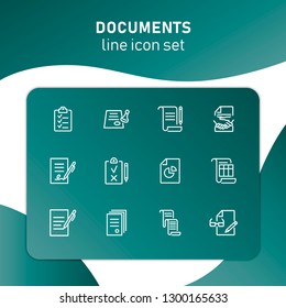 Documents line icon set. Set of line icons on white background. Office concept. Contract, report, clipboard. Vector illustration can be used for topics like office job, meeting, postal