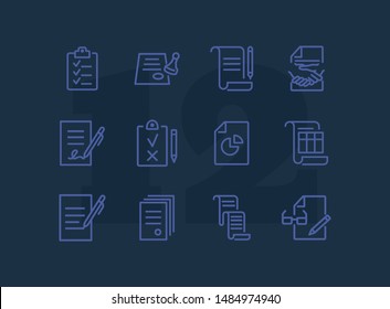 Documents line icon set. Set of line icons on white background. Office concept. Contract, report, clipboard. Vector illustration can be used for topics like office job, meeting, postal