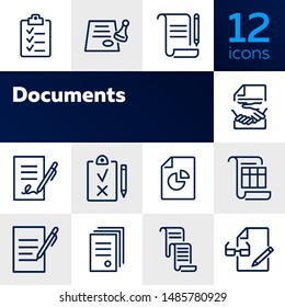 Documents line icon set. Set of line icons on white background. Office concept. Contract, report, clipboard. Vector illustration can be used for topics like office job, meeting, postal