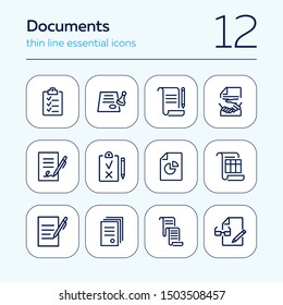 Documents line icon set. Set of line icons on white background. Office concept. Contract, report, clipboard. Vector illustration can be used for topics like office job, meeting, postal