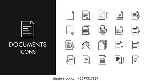 Documents Line Icon Set Including Files, Folders, Print and More. Line Style Icon Collection