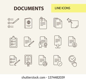Documents line icon set. Papers, clipboard, checklist. Paperwork concept. Can be used for topics like business, agreement, deal