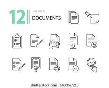 Documents line icon set. Papers, clipboard, checklist. Paperwork concept. Can be used for topics like business, agreement, deal