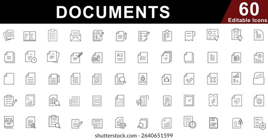 Documents Line Icons Set - File, Report, Paperwork and Office Symbols