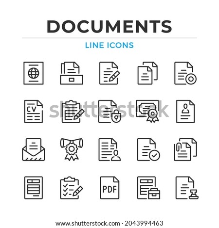 Documents line icons set. Modern outline elements, graphic design concepts, simple symbols collection. Vector line icons