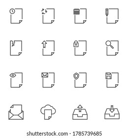 Documents line icons set, outline vector symbol collection, linear style pictogram pack. Signs, logo illustration. Set includes icons as ui document file, archive folder, gallery storage, message