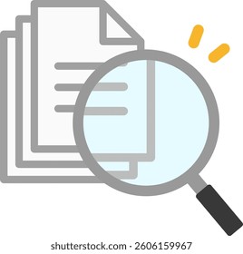 Documents and loupe isolated vector icon